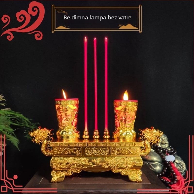 Integrirana LED svijeća s držačem za tamjan, klatno, napajanje iz mreže ili baterija, kućna Buddha lampa