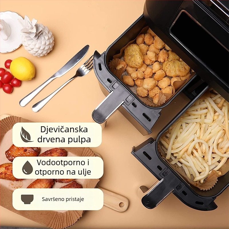 Pravokutni papir za fritu zraka, veliki, debeli 20 cm, papir za pečenje s premazom od silikona, prehrambene kvalitete, neprijanjajući