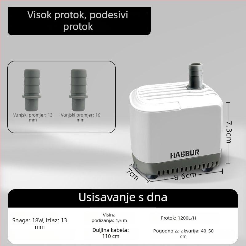 Podvodna pumpa za akvarij s donjim usisavanjem, visok protok, filtracija i cirkulacija, tiha pumpa za izmjenu vode