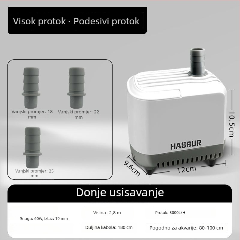 Podvodna pumpa za akvarij s donjim usisavanjem, visok protok, filtracija i cirkulacija, tiha pumpa za izmjenu vode