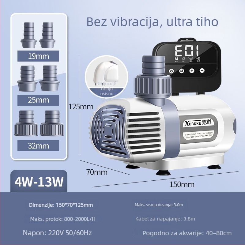 Pumpa za vodu s promjenjivom frekvencijom za akvarij, potopna, izuzetno tiha pumpa za jezera i akvarije
