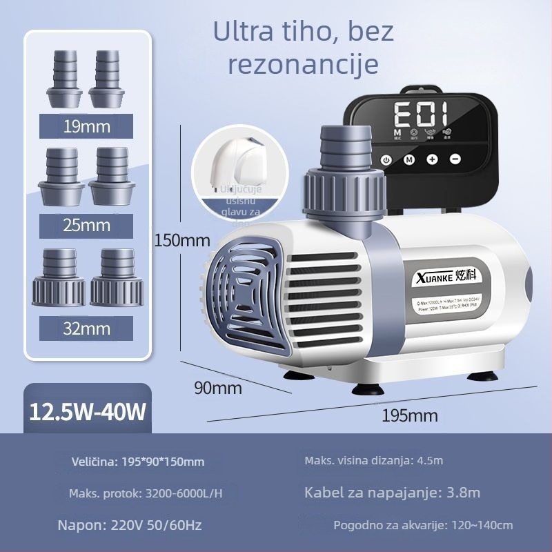 Pumpa za vodu s promjenjivom frekvencijom za akvarij, potopna, izuzetno tiha pumpa za jezera i akvarije
