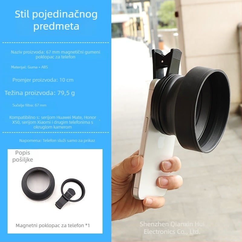67 mm gumeni zaštitnik objektiva s klipom za telefon – uklanja odsjaje