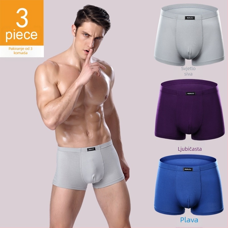 3-dijelni set muških bokserica od modal vlakana, jednobojne, elastične, prozračne, tanke Ice Silk