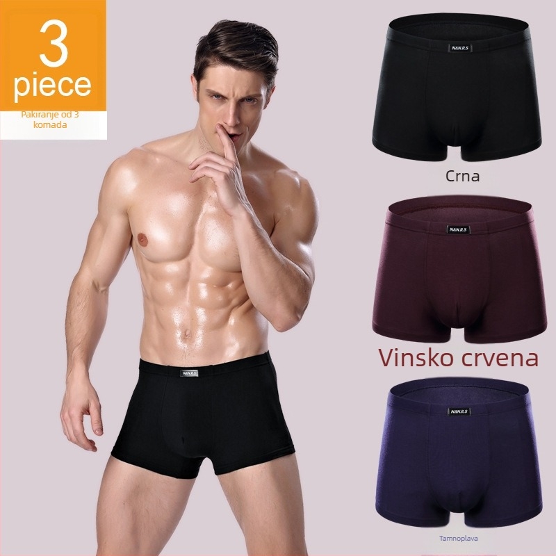 3-dijelni set muških bokserica od modal vlakana, jednobojne, elastične, prozračne, tanke Ice Silk