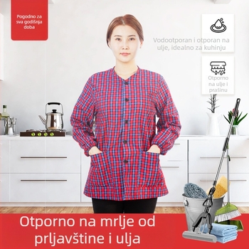 Ženska pregača s dugim rukavima, kratka kuhinjska pregača za kućne poslove, zaštita od prašine i prljavštine, poliester-pamuk, proljeće–jesen stil