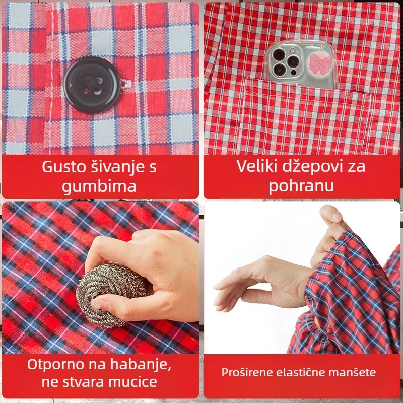 Ženska pregača s dugim rukavima, kratka kuhinjska pregača za kućne poslove, zaštita od prašine i prljavštine, poliester-pamuk, proljeće–jesen stil