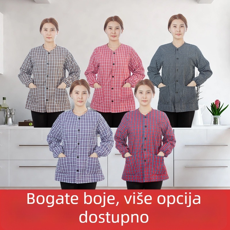 Ženska pregača s dugim rukavima, kratka kuhinjska pregača za kućne poslove, zaštita od prašine i prljavštine, poliester-pamuk, proljeće–jesen stil