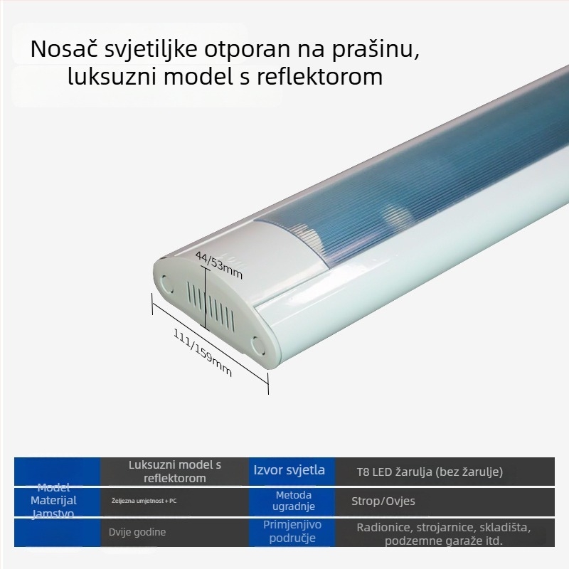 Držač otporan na prašinu za T8 lampe s jednim ili dva cijevi, duga traka za čiste prostorije, pročišćavanje i anti zamagljivanje