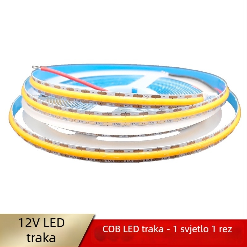 12V COB LED traka, može se rezati na željenu duljinu, širina 8 mm, 400 LED-a, ujednačeno osvjetljenje