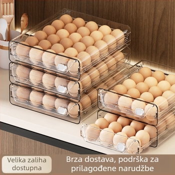 Kutija za jaja u hladnjaku – prozirna, nehrđajući čelik, dvostruki ladica dizajn, veliki kapacitet, kuhinjski organizator