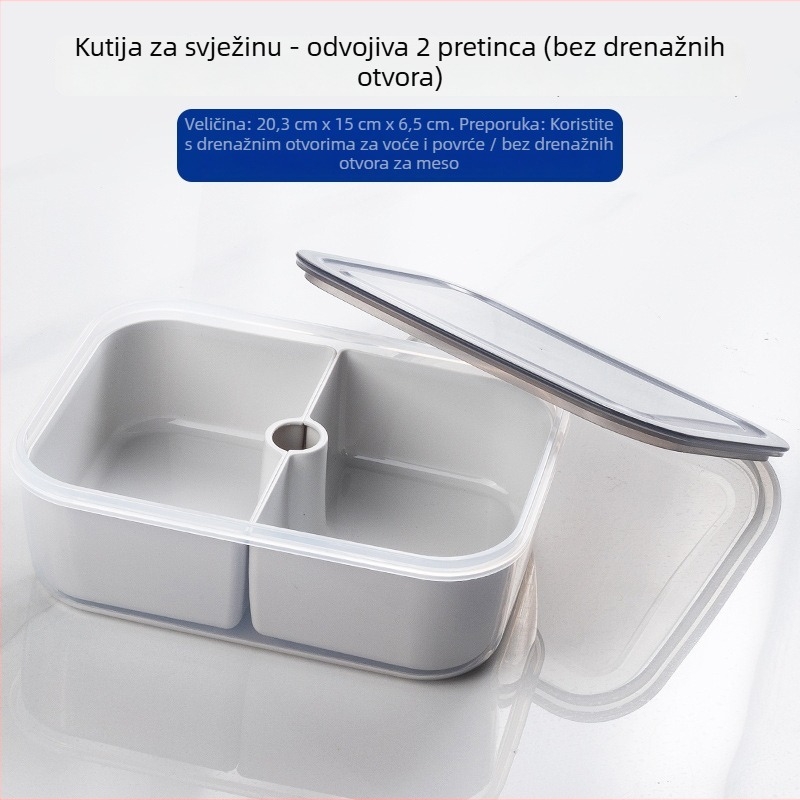 Podijeljena kutija za skladištenje u hladnjaku za povrće i zamrznuto meso, hrane kvalitete, pogodna za zamrzivač i mikrovalnu.