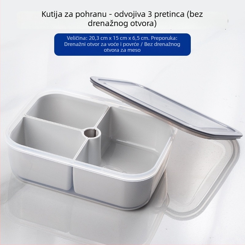 Podijeljena kutija za skladištenje u hladnjaku za povrće i zamrznuto meso, hrane kvalitete, pogodna za zamrzivač i mikrovalnu.