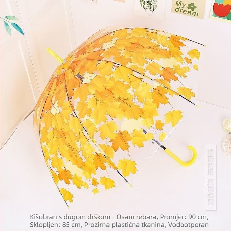 Prozirni kišobran s dugom drškom za djevojke, korejskog stila, prenosni kišobran s otisnutim dizajnom za učenice i djecu