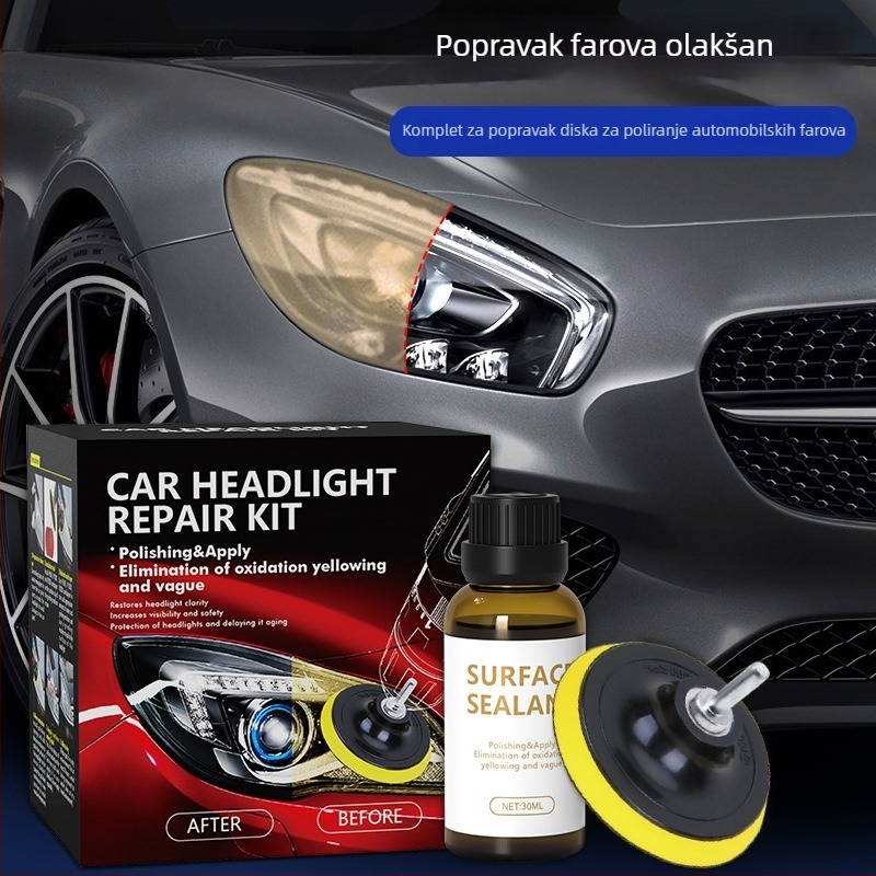 Set za obnovu automobilskih farova s tekućinom za popravak i alatima za poliranje