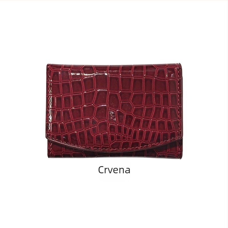 Unisex držač kartica s tri preklopa, višestruki pretinci, tanak, PU koža, s krokodilim uzorkom