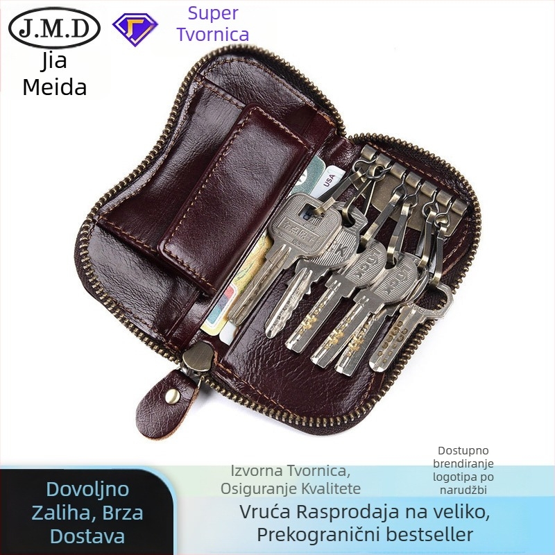 Jiameda Vintage kožna futrola za ključeve s višestrukim pretincima za kartice i novčanik