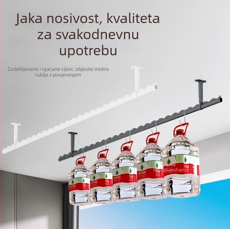 Fiksni balkonski sušilica odjeće od nehrđajućeg čelika s perforiranom šipkom za vješanje i nosačem od aluminijske legure