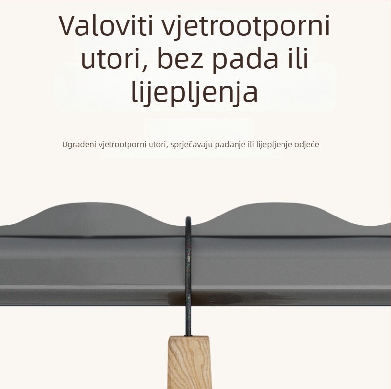 Fiksni balkonski sušilica odjeće od nehrđajućeg čelika s perforiranom šipkom za vješanje i nosačem od aluminijske legure
