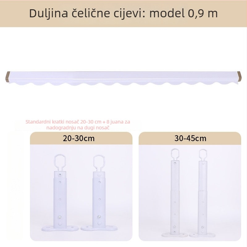 Fiksni balkonski sušilica odjeće od nehrđajućeg čelika s perforiranom šipkom za vješanje i nosačem od aluminijske legure