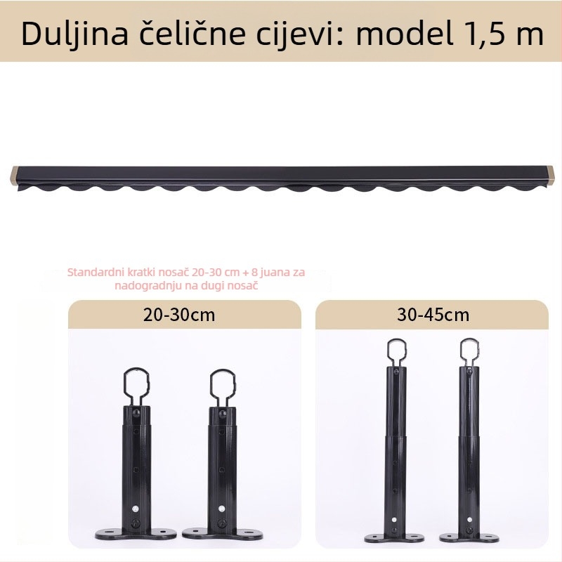 Fiksni balkonski sušilica odjeće od nehrđajućeg čelika s perforiranom šipkom za vješanje i nosačem od aluminijske legure