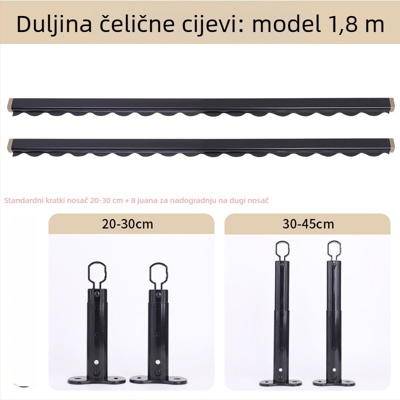 Fiksni balkonski sušilica odjeće od nehrđajućeg čelika s perforiranom šipkom za vješanje i nosačem od aluminijske legure