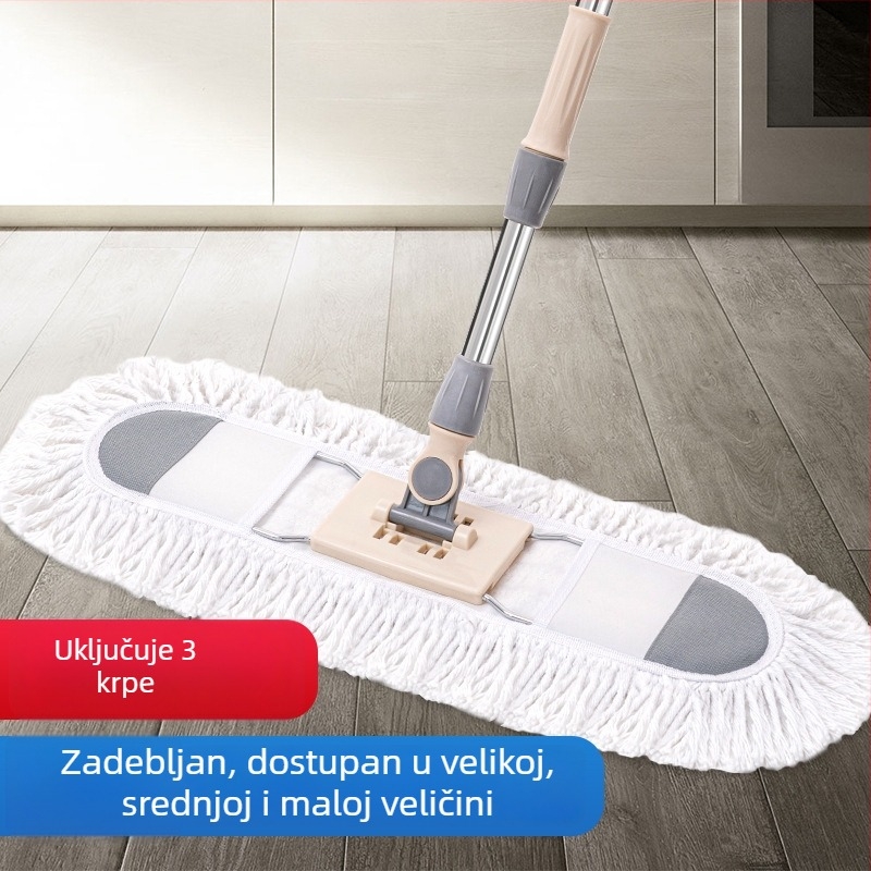 Veliki ravni mop s glavom od pamukastih vlakana; okretni dizajn; dvostruko mokro i suho čišćenje; pogodno za pločice i drvene podove.