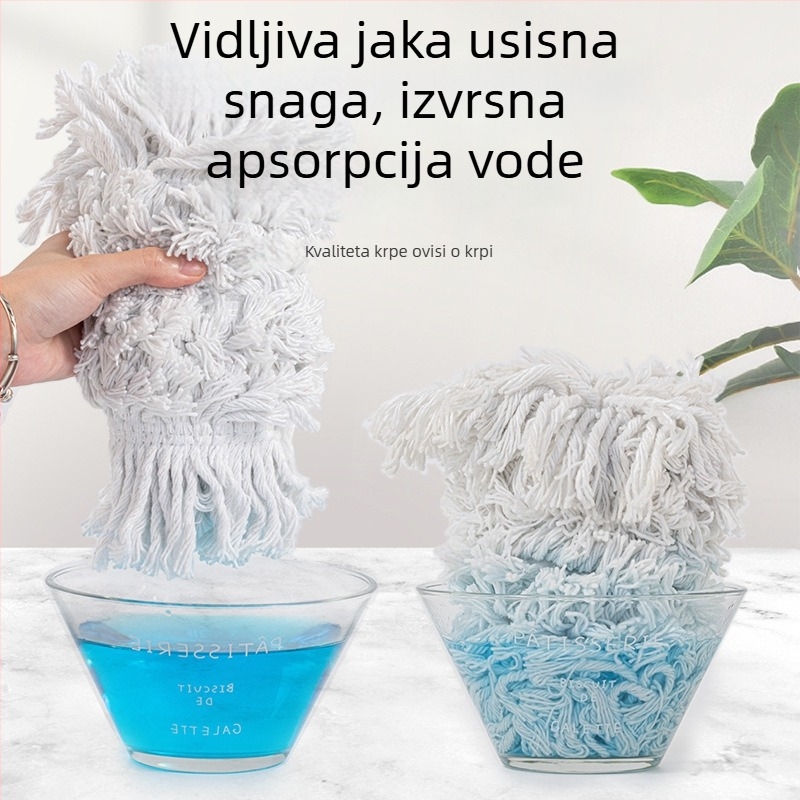 Veliki ravni mop s glavom od pamukastih vlakana; okretni dizajn; dvostruko mokro i suho čišćenje; pogodno za pločice i drvene podove.