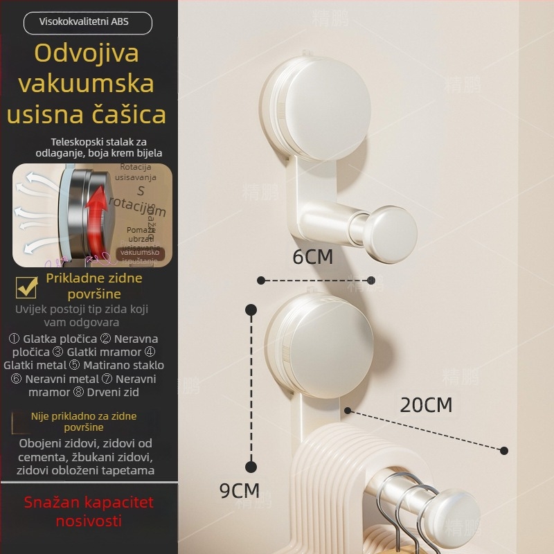 Zidni držač za odjeću s usisnom čašom, teleskopskim produženjem i organizatorom odjeće