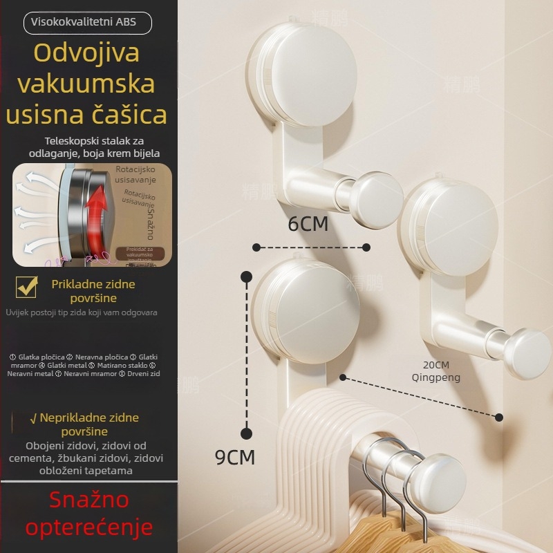 Zidni držač za odjeću s usisnom čašom, teleskopskim produženjem i organizatorom odjeće