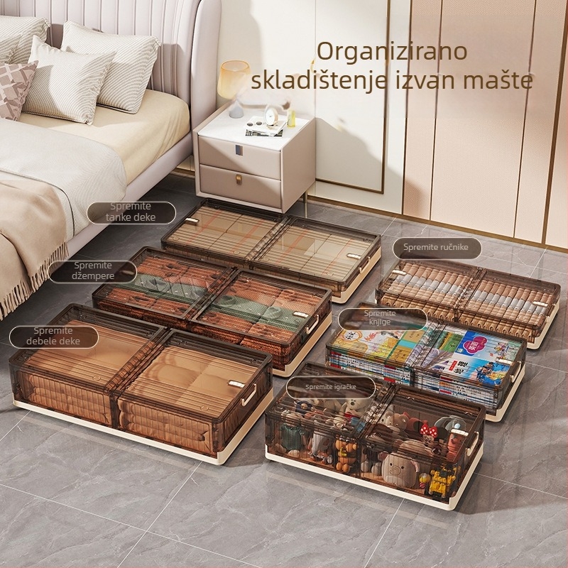 Prozirna kutija za pohranu ispod kreveta s kotačićima, prašinu otporna organizatorica za odjeću, plastična sklopiva kutija za pohranu