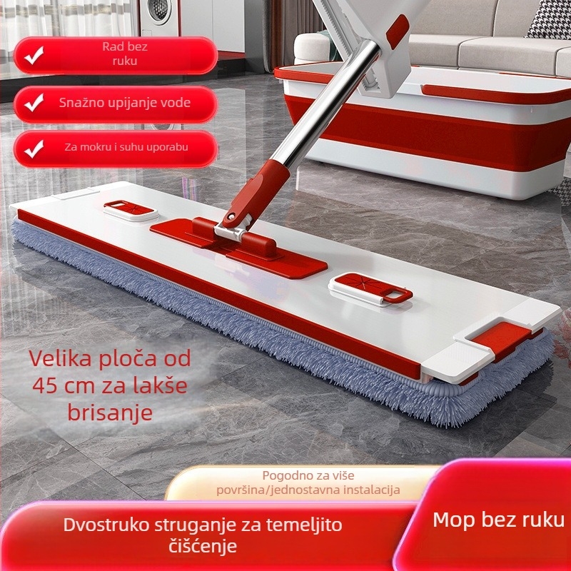 Bezdodirna plosnata mop za kućnu upotrebu na drvenim podovima i pločicama, suho i mokro čišćenje, upijajuća zamjenjiva glava mopa