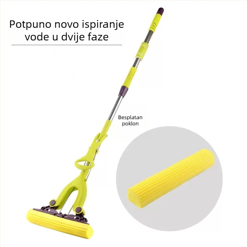 Mop s apsorbirajućom spužvom, teleskopska ručka od nehrđajućeg čelika, sklopni, za kućnu upotrebu, suho i mokro čišćenje