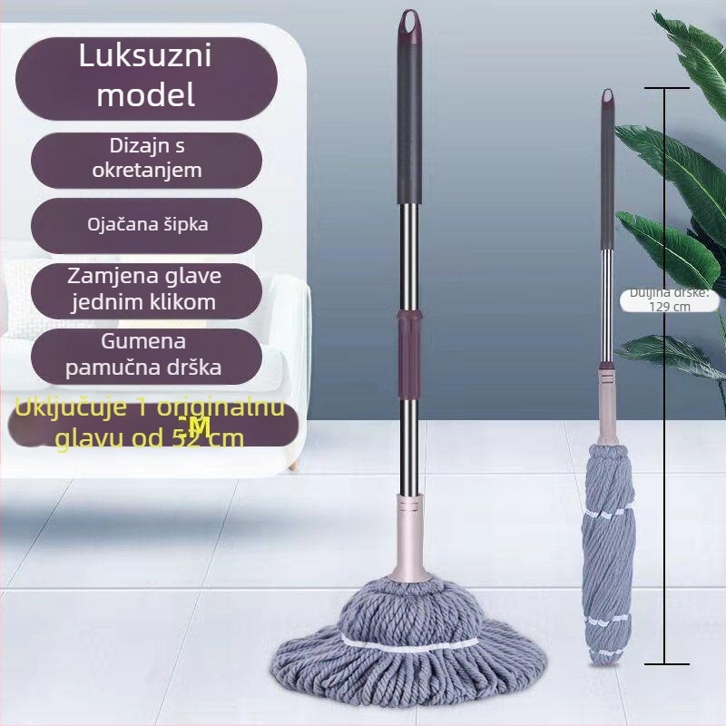 Veliki okretni mop s automatskim iscijeđivanjem za pločice, s upijajućom glavom