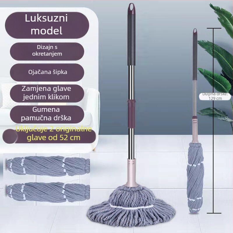 Veliki okretni mop s automatskim iscijeđivanjem za pločice, s upijajućom glavom