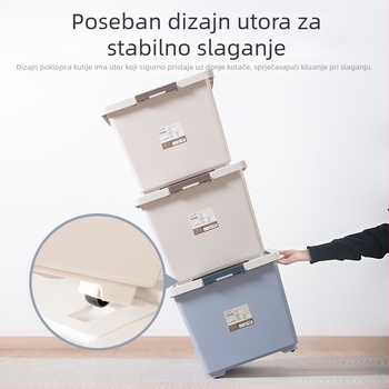 Camellia plastična kutija za odlaganje u spavaću sobu, velika, srednja i mala, s poklopcem i kotačićima, stohovajući organizator za pohranu