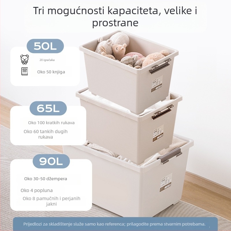 Camellia plastična kutija za odlaganje u spavaću sobu, velika, srednja i mala, s poklopcem i kotačićima, stohovajući organizator za pohranu