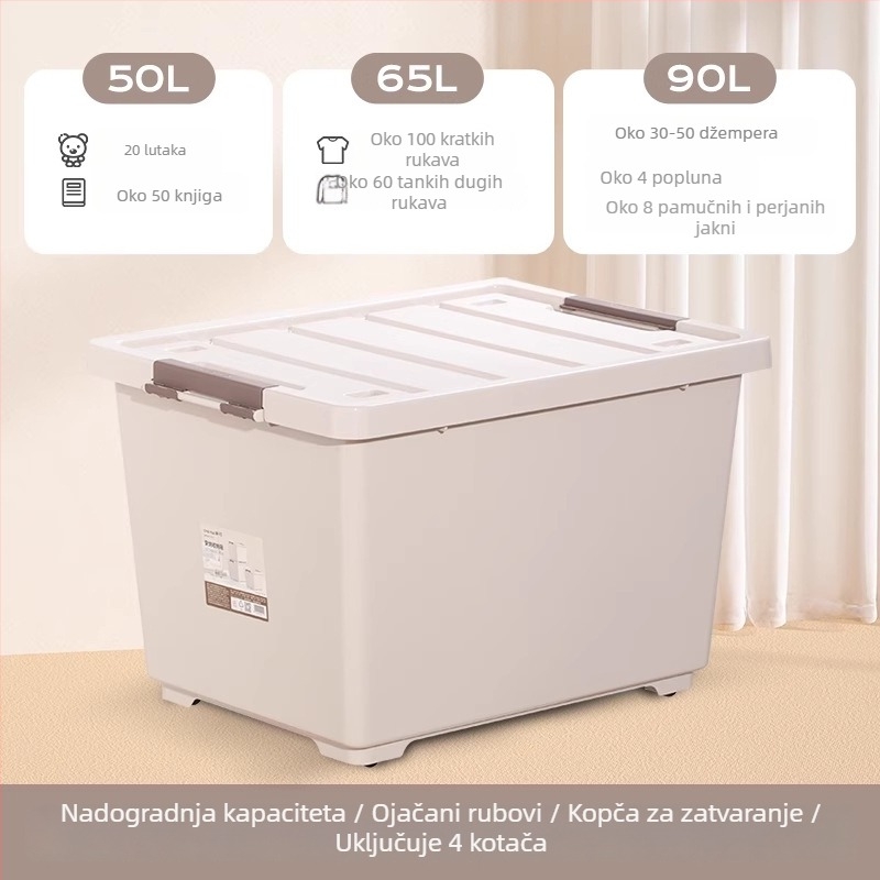 Camellia plastična kutija za odlaganje u spavaću sobu, velika, srednja i mala, s poklopcem i kotačićima, stohovajući organizator za pohranu