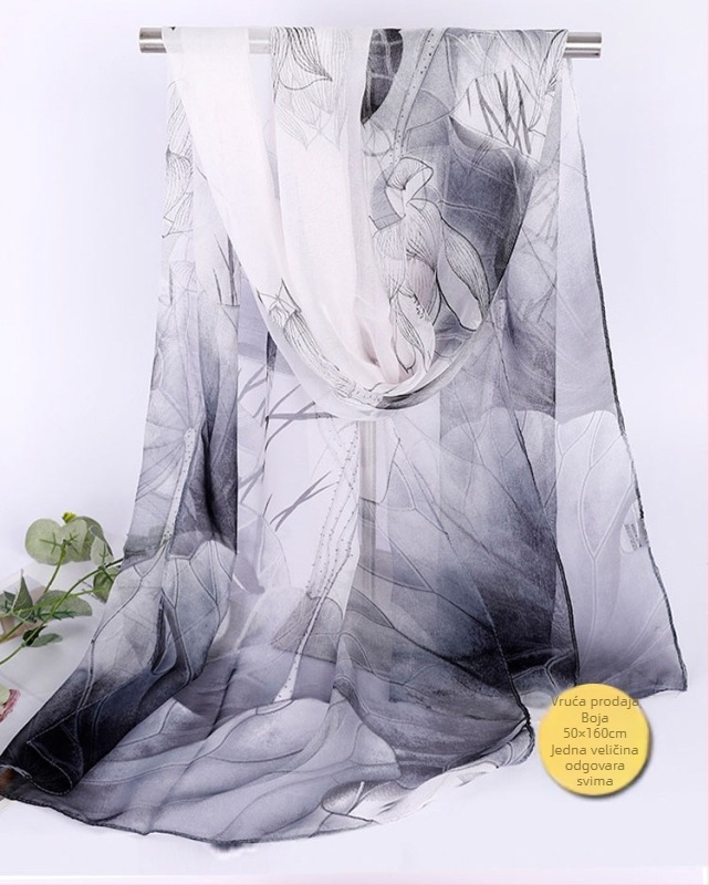 Lotus Georgette srednje duga šala s otiskom, 50×160 cm, ljetna zaštita od sunca, toplinska izolacija, mama stil, pogodna za ples, univerzalni dodatak