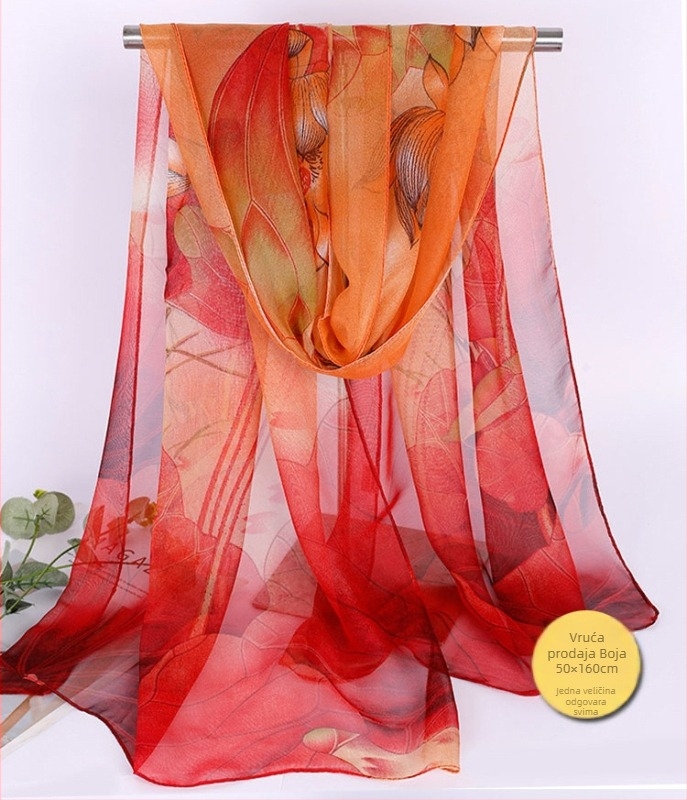 Lotus Georgette srednje duga šala s otiskom, 50×160 cm, ljetna zaštita od sunca, toplinska izolacija, mama stil, pogodna za ples, univerzalni dodatak
