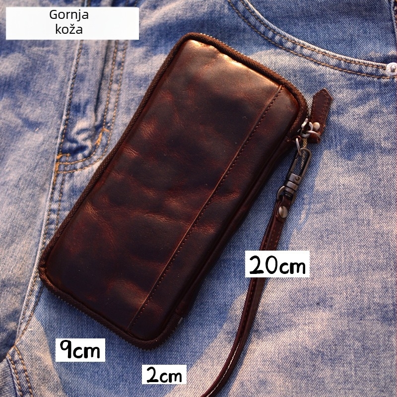 Nova japanska vintage kožna novčanik s zipom, unisex dugački novčanik i ručna torba za telefon