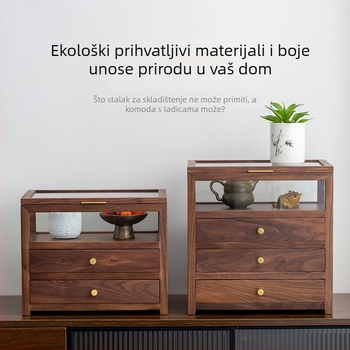Drveni ormar za izlaganje čaja od sjevernoameričkog oraha, masivno drvo, novi kineski stil, staklena prednja ploča
