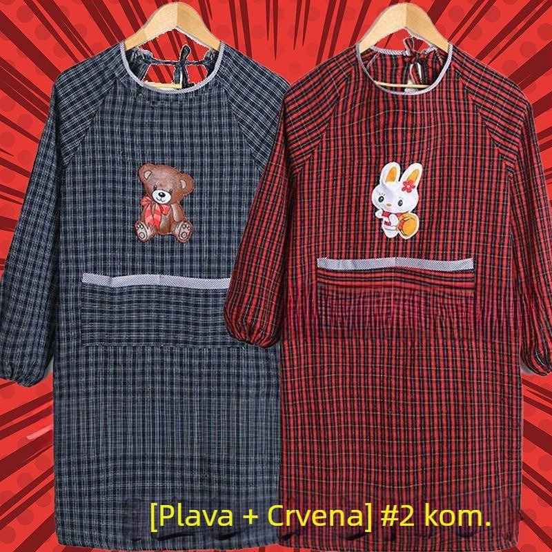 Pregača s dugim rukavima od 100% pamuka, karirani uzorak, otporna na ulje i mrlje, slatka unisex radna odjeća za odrasle