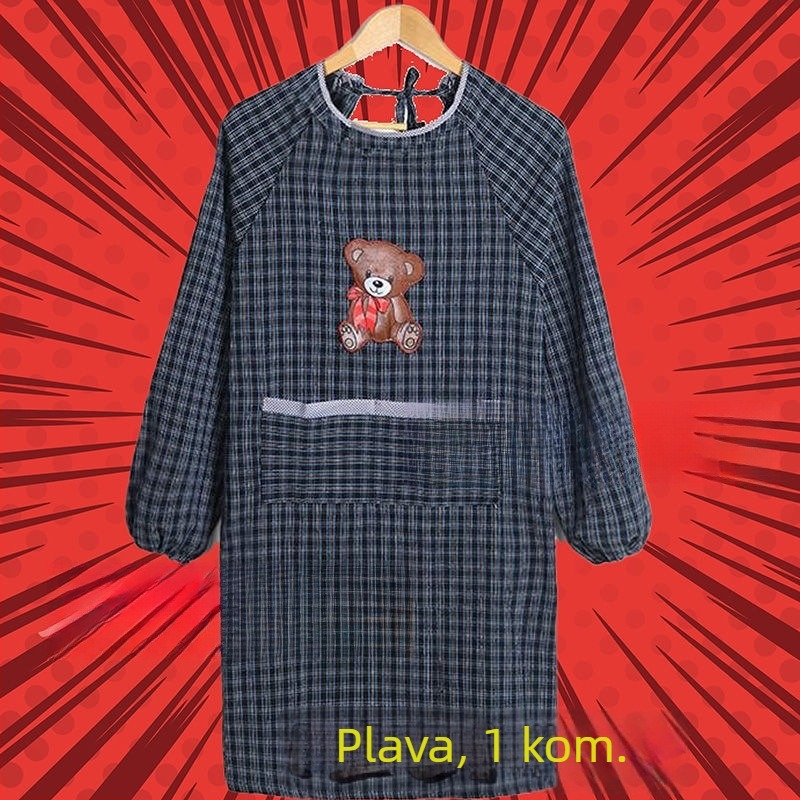 Pregača s dugim rukavima od 100% pamuka, karirani uzorak, otporna na ulje i mrlje, slatka unisex radna odjeća za odrasle