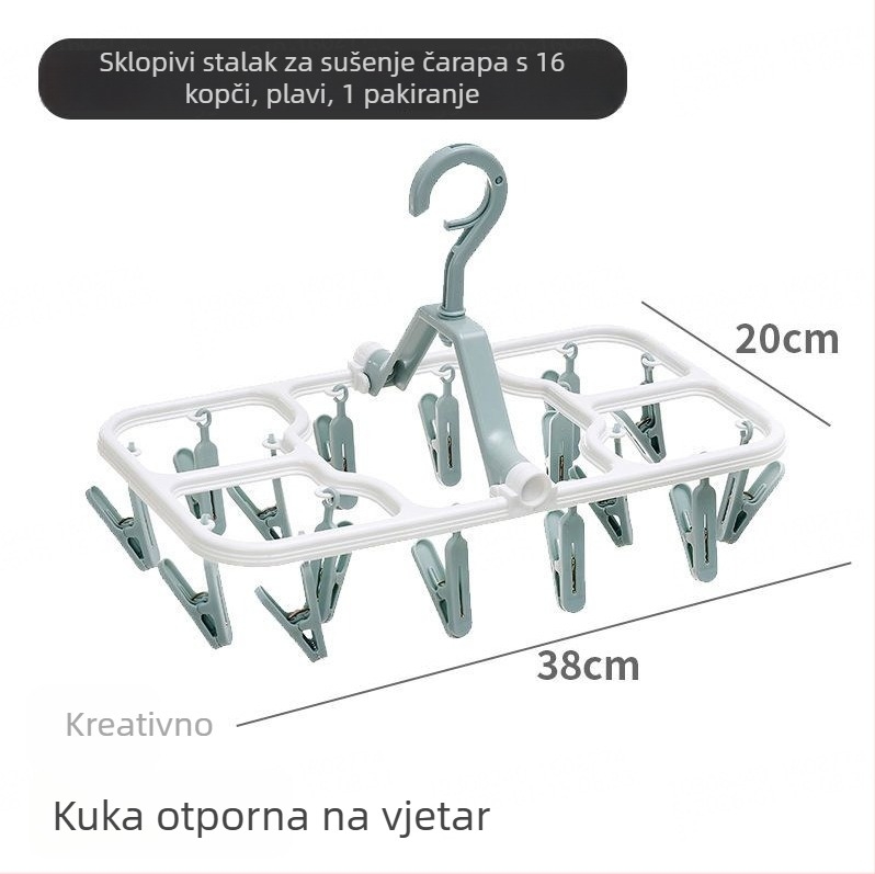 Sklopiva vješalica za sušenje s 12 klipsi, višefunkcionalne klipse za donje rublje i čarape