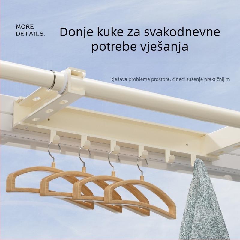 Master Liao teleskopska zidna šipka za sušenje rublja, bez bušenja, za balkon, modernog minimalističkog dizajna