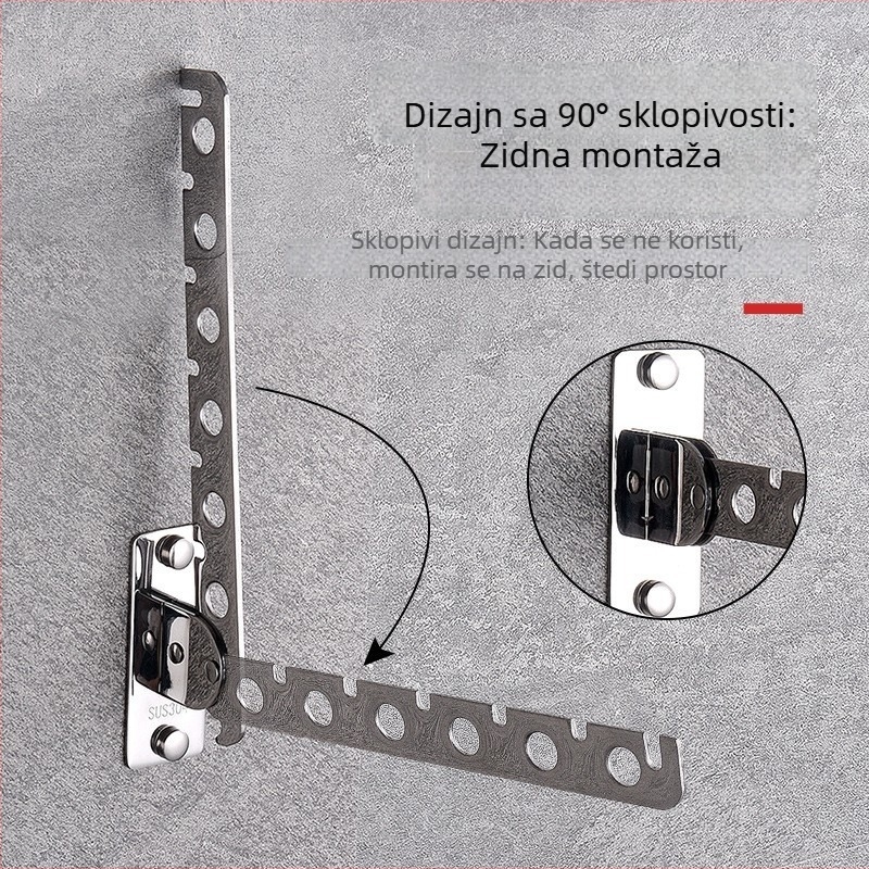 Sklopivi stalak za sušenje rublja od nehrđajućeg čelika, zidni, balkonska šipka