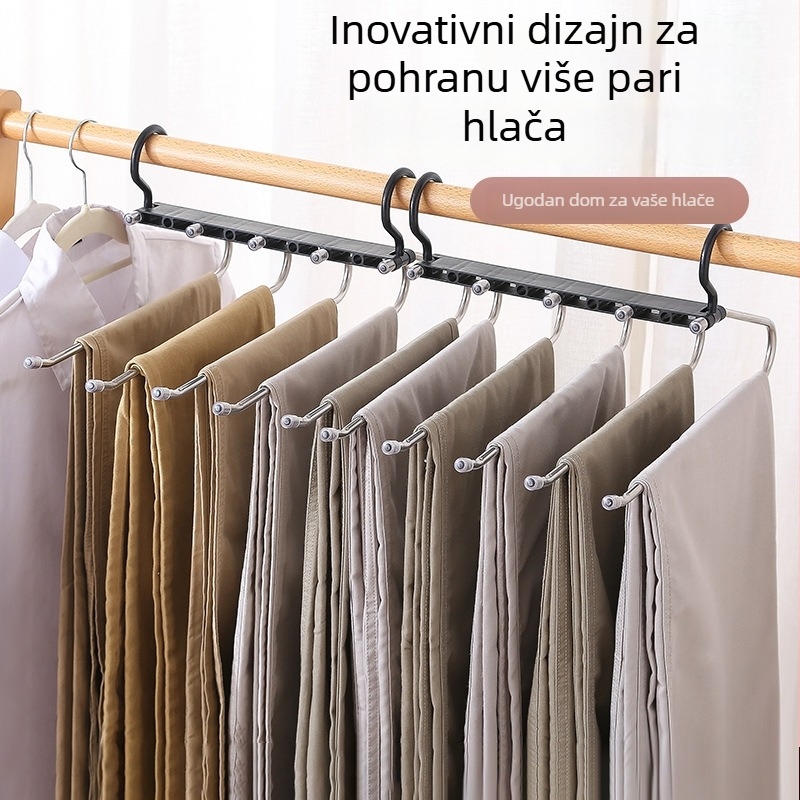 Višenamjenski stalak za hlače od nehrđajućeg čelika, sklopiva vješalica za hlače s izvlačnim klipsama
