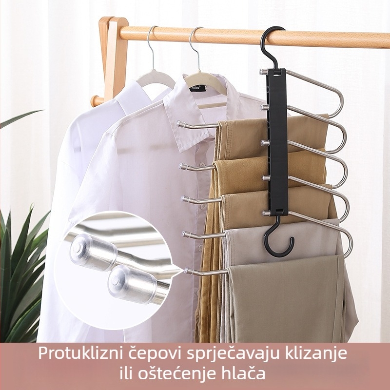 Višenamjenski stalak za hlače od nehrđajućeg čelika, sklopiva vješalica za hlače s izvlačnim klipsama