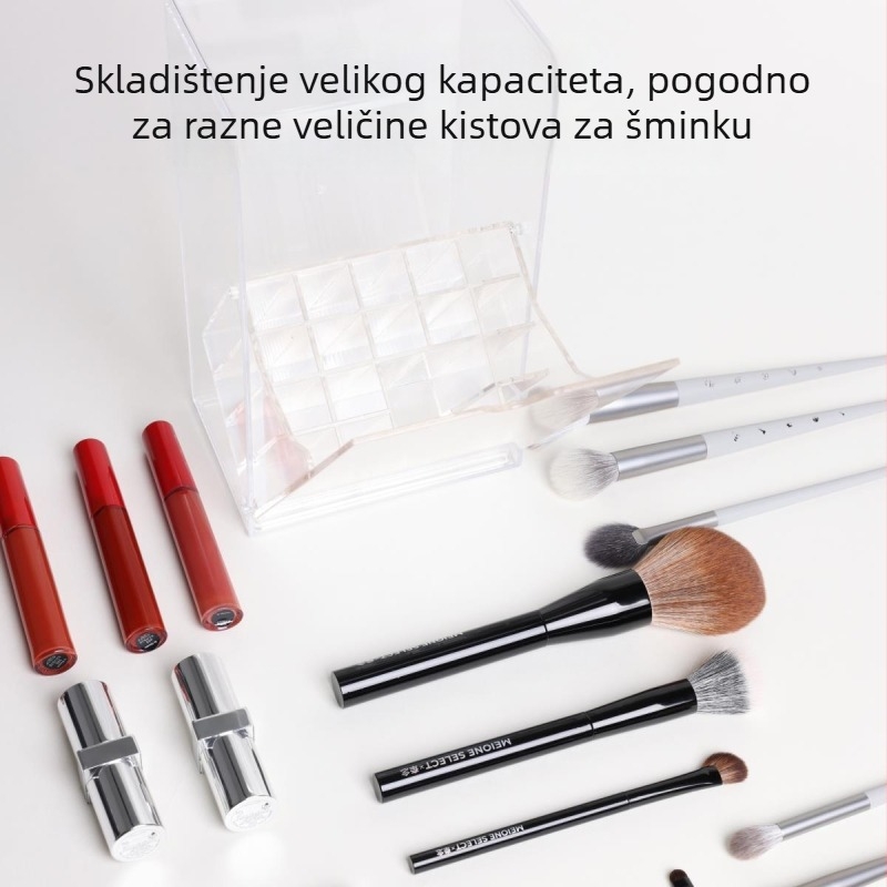 Prozirna akrilna kutija za pohranu kozmetike s poklopcem, s pregradama za četkice, olovke i ruževe